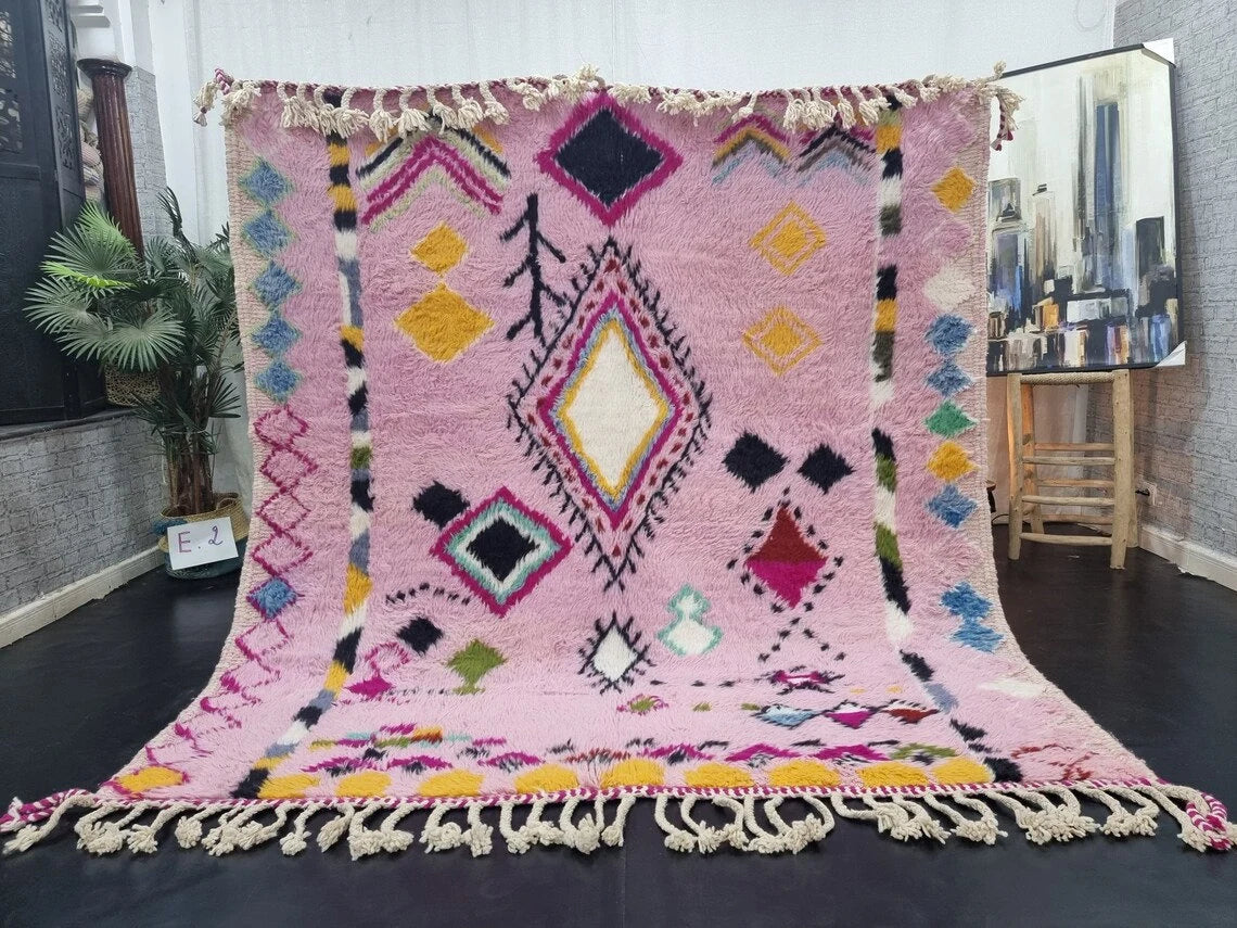 Cute BABY PINK RUG, Custom Moroccan Rug, Handmade Geometric Rug, Boho Pink Wool Rug, Maximalist Berber Rug, Cozy Chic Area Rug.