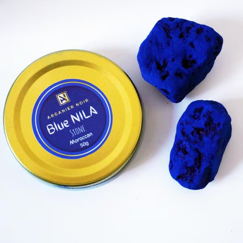 Arganier Noir Blue Nila Stone Authentic Moroccan Saharian Indigo Nila Best Natural Skin Ritual for Radiant Skin. Nourish and Even Skin Tone.