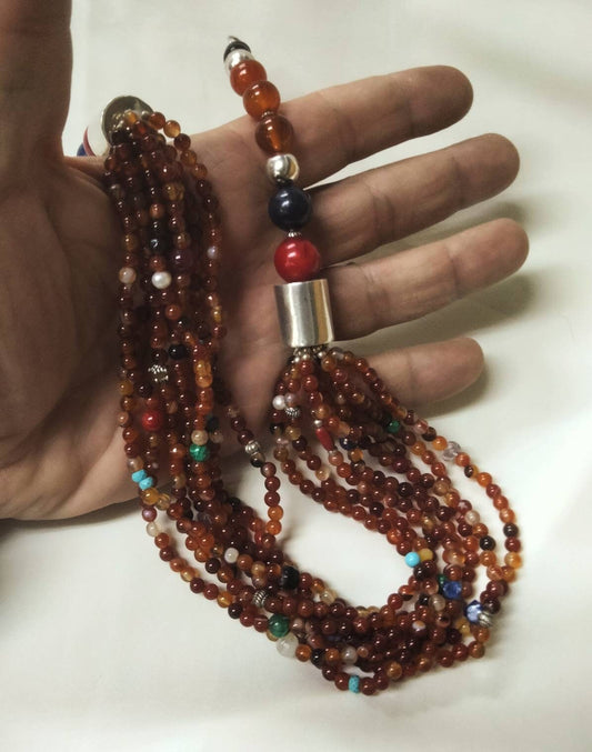 Morocco - Beautiful Multi-Strand Gemstone Necklace, Berber Necklace, Ethnic, Evening Necklace, Agate Necklace, Boho Necklace.