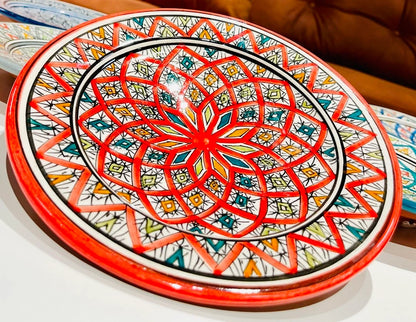 Ceramic Plate, Handmade and Hand-Painted Plate, Home and Deco, Pottery Plate, Red Plate, Moroccan Wall Art, Serving Plate, Dinner Plate
