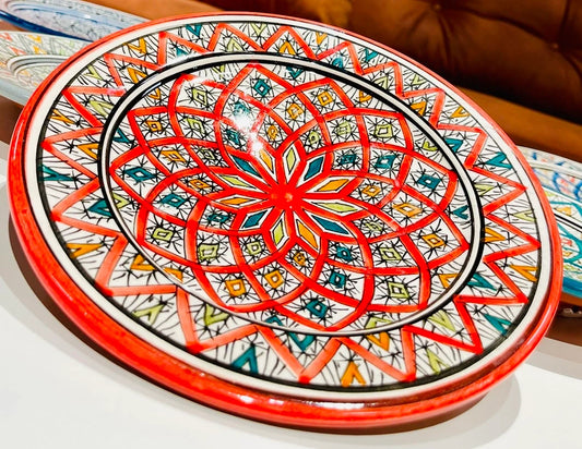 Ceramic Plate, Handmade and Hand-Painted Plate, Home and Deco, Pottery Plate, Red Plate, Moroccan Wall Art, Serving Plate, Dinner Plate