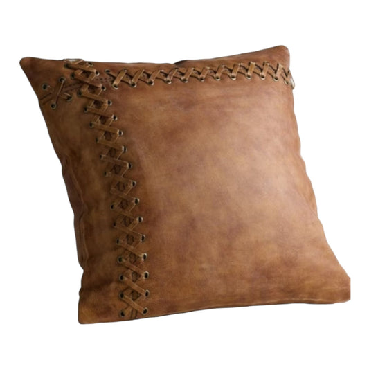 Handmade Square Leather Pillow Cover, Decorative Brown Leather Pillow Case, Brown Leather Cushion ,Handmade Leather Throw Pillow Cover, Gift