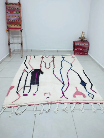 Handwoven White Abstract Rug | Moroccan Wool Carpet | Colorful Patterns & Berber Art Design | Moroccan Rug