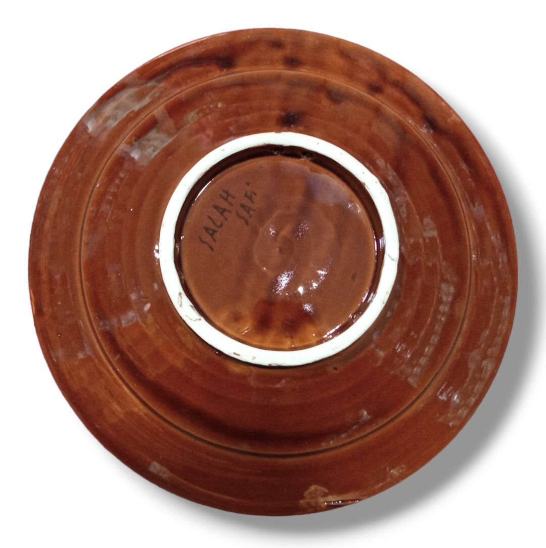 30Cm Ceramic Plate Handmade and Hand-Painted Plate, Home and Deco, Pottery Plate Moroccan Wall Art Serving Plate Dinner Plate Brown Plate
