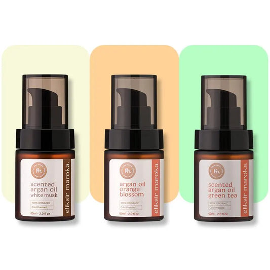 Scented Argan Oil White Musk - Green Tea & Orange Blossom - 100% Organic Beauty Oil Box - 3X60Ml Natural Moroccan Oil for Skin and Hair Care