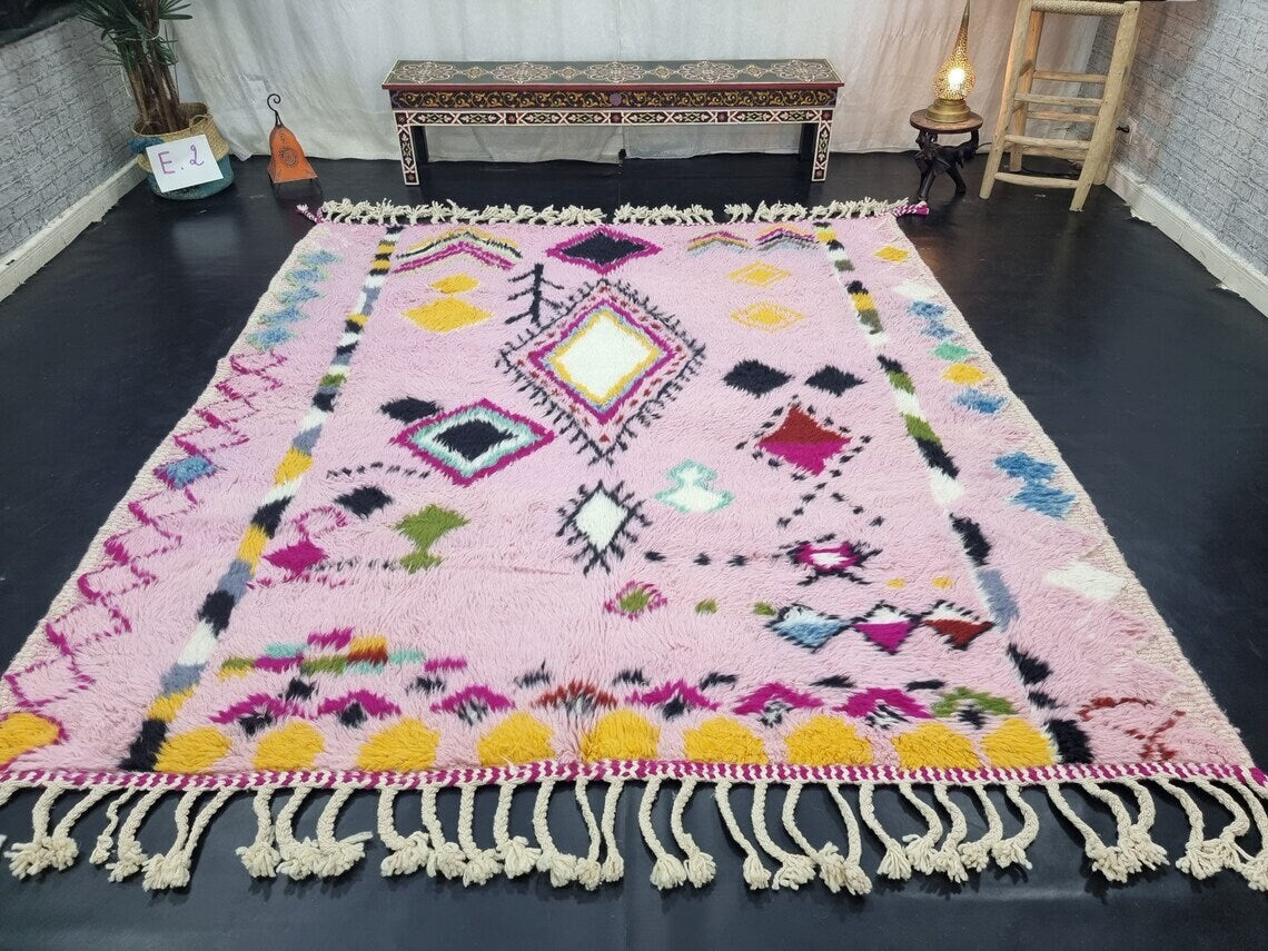 Cute BABY PINK RUG, Custom Moroccan Rug, Handmade Geometric Rug, Boho Pink Wool Rug, Maximalist Berber Rug, Cozy Chic Area Rug.