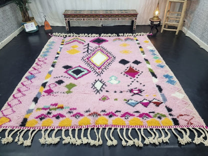 Cute BABY PINK RUG, Custom Moroccan Rug, Handmade Geometric Rug, Boho Pink Wool Rug, Maximalist Berber Rug, Cozy Chic Area Rug.