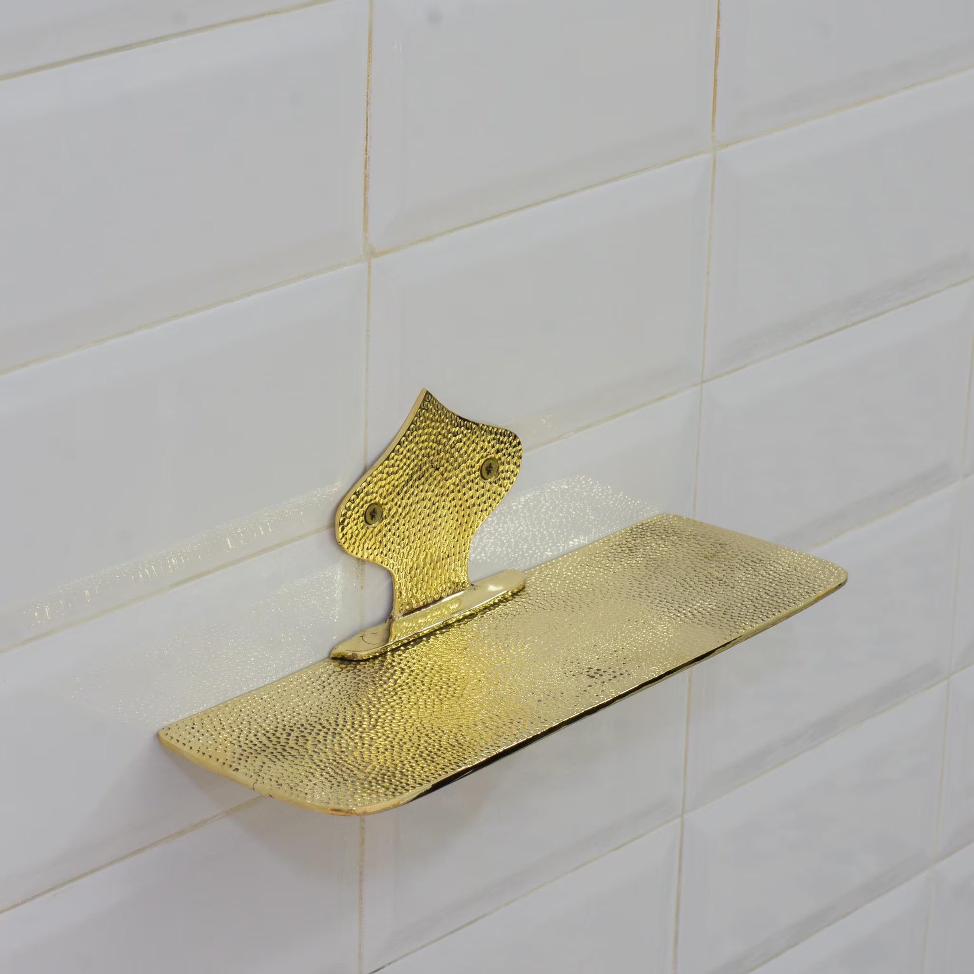 Hammered Solid Brass Floating Shelf, Bathroom Bottle Holder, Wall Mount Shelf Brass, Shampoo Hanger