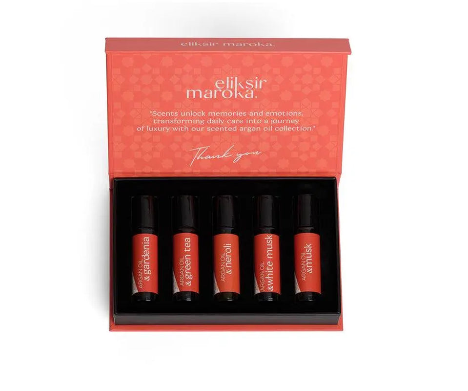 Organic Scented Argan Oil Set – Nourishing Skincare Gift for Hair & Body – Musk, Gardenia, Green Tea and More