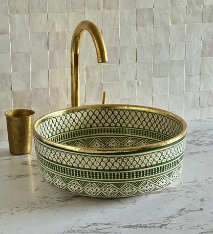 Antique Sink with Brass Rim Edge, Vessel Sink, Sink Bowl, Ceramic Basin, Hand Wash Basin, Free Gift INCLUDED