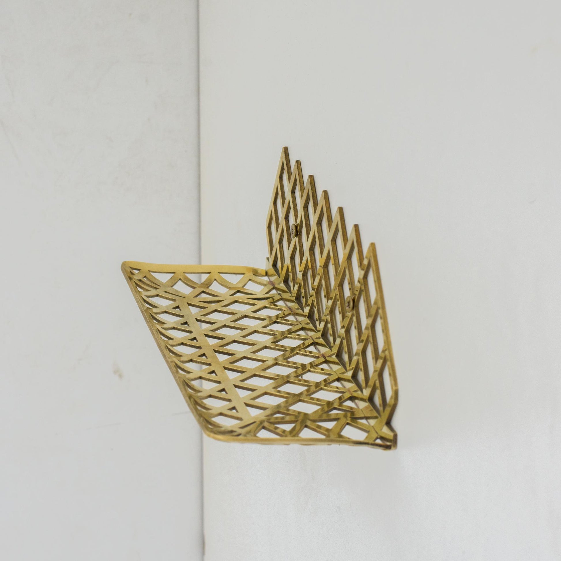 Unlacquered Brass Wall Shelf for Shower, Brass Floating Grid Shelf, Shower Draining Shelf