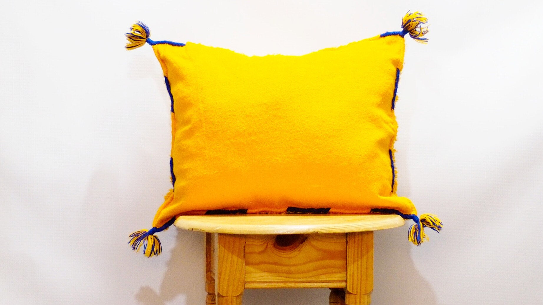 Yellow Wedding Blanket Pillow | Handira Blanket Cushion Cover Wool Pillow Cover with Sequins