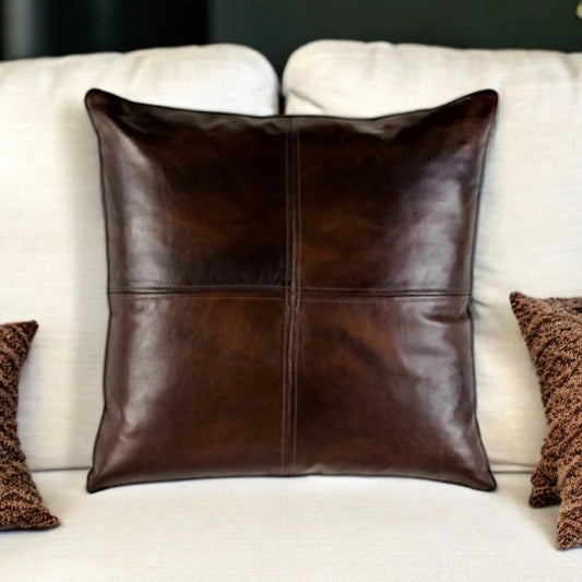 Handmade Dark Brown Genuine Lambskin Leather Pillow Cover. Sofa Cushion Case. Boho Decor. Brown Pillow Case. Square Leather Pillow Cover.