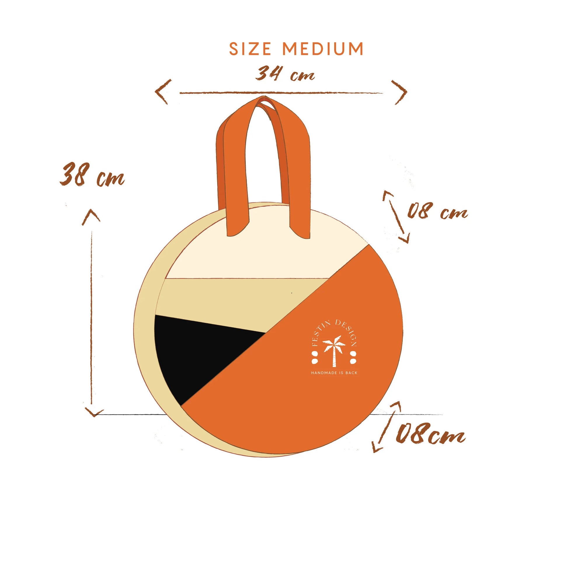 LINED round Bag with Zip Closure - Crossbody Bag with 3 Pockets - Bag for Everyday Use - Beach Bag