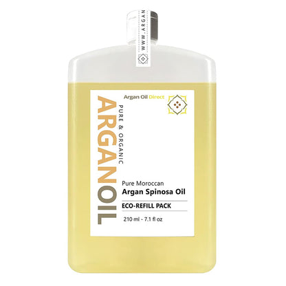 Argan Oil 210 Ml Eco-Refill Pack - Organic Pure Moroccan Oil for Skin Care & Hair