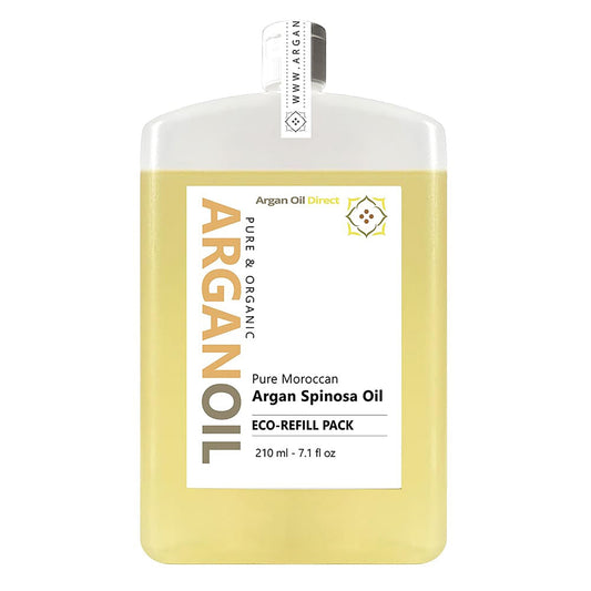 Argan Oil 210 Ml Eco-Refill Pack - Organic Pure Moroccan Oil for Skin Care & Hair