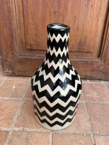 Authentic Hand-Painted Moroccan Ceramic Vase: Vintage Charm in Black & White - Handmade Décor for Your Home