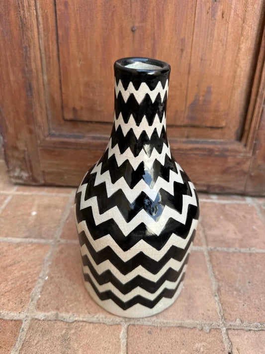 Authentic Hand-Painted Moroccan Ceramic Vase: Vintage Charm in Black & White - Handmade Décor for Your Home