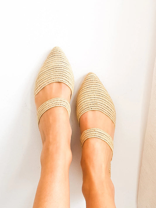 Ready to Ship, Raffia Shoes, Handmade Slippers, Summer Mules, Moroccan Shoes, High End Raphia Flats, Moroccan Babouch