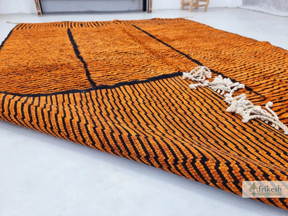 BURNT ORANGE RUG, Custom Made Moroccan Rug, Striped Beni Mrirt Rug, High Quality Berber Carpet, Handmade Mrirt Area Rug, Tufted Shag Rug.