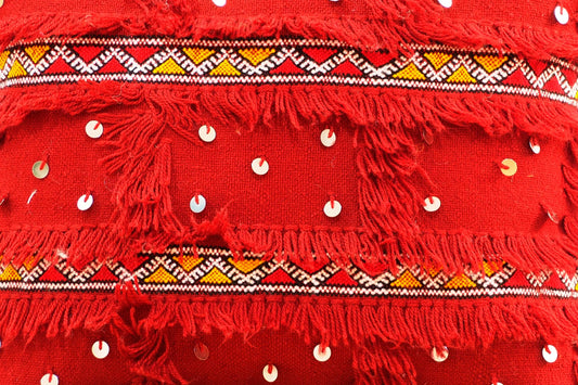 Handmade Moroccan Wedding Blanket Pillow Cover Handira Blanket Cushion Cover Wool Pillow Cover with Sequins