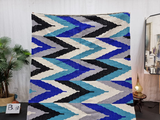 AMAZING KILIM RUG, Moroccan 4X8 Rug, Flatweave Rug, Blue Rug, Zigzag Rug, Dhurrie Rug, Berber Rug, Handmade Rug, Area Rug, Wool Navago Rug