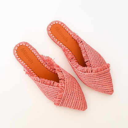 Moroccan Raffia, Woven Raffia Slippers, Raffia Slides, Raffia Slippers, Pink Raffia Shoes, Moroccan Shoe, Handwoven Shoes