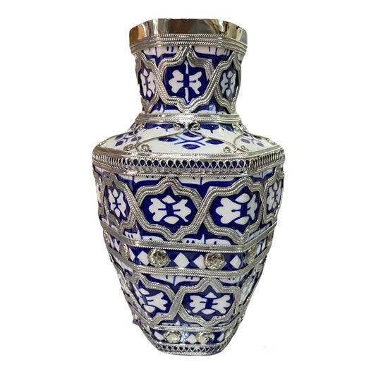 Fes Ceramic Vase, Handmade and Hand Painted, Inlaid with Nickel Silver / Ceramic Vase and Nickel Silver.