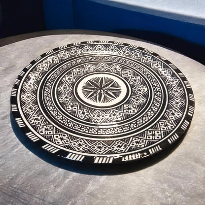 Large 35Cm Black and White Ceramic Flat Plate, Serving Plate, Moroccan Ceramic Plates, Tableware Serving Dishes Dishwasher & Microwave Safe