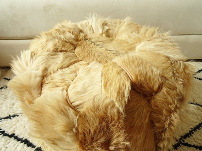 Natural Goat Fur Pouf - 100% Genuine Real Handme Genuine Leather - Ottoman Footstool Hassock