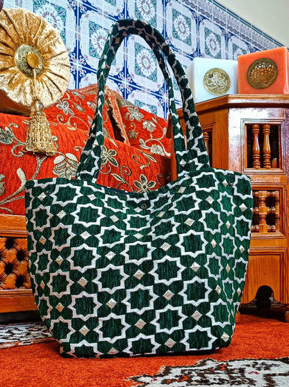 Moroccan Handmade Tote Bag | Everyday Durable Wool Handbag | Handmade Fashion Tote for Work & Outings | Stylish Moroccan Tile Design