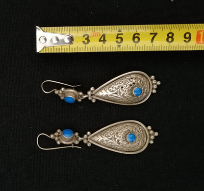 Elegant Berber Silver and Turquiose Teardrop Earrings