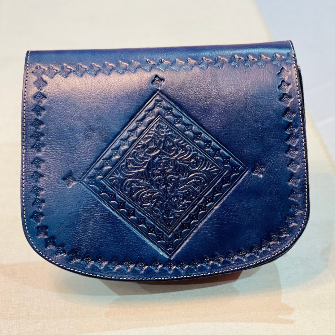 Moroccan Leather Bag, Genuine Leather Crossbody Bag, Moroccan Shoulder Bag, Women'S Leather Bag, Handmade Carved Leather Bag, Purple Bag