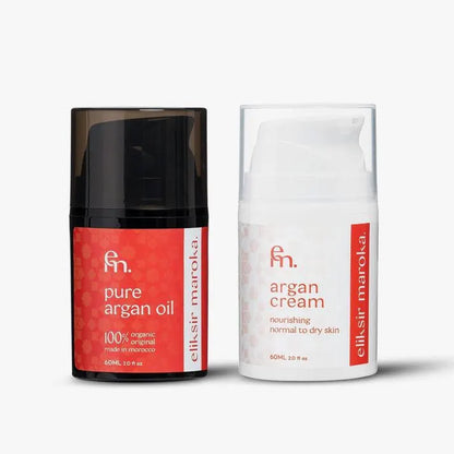 Organic Argan Oil and Cream Duo Set for Hair and Skin - 100% Natural Moisturizing and Hydrating - Vegan and Cruelty-Free Beauty