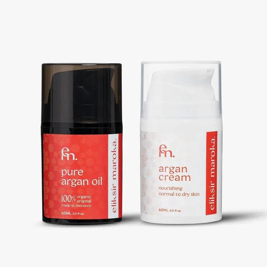 Organic Argan Oil and Cream Duo Set for Hair and Skin - 100% Natural Moisturizing and Hydrating - Vegan and Cruelty-Free Beauty