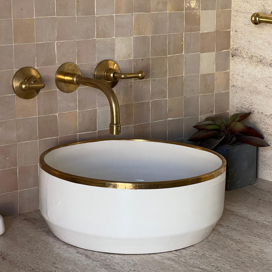 Antique Sink with Brass Rim Edge, Vessel Sink, Sink Bowl, Ceramic Basin, Hand Wash Basin, Free Gift INCLUDED