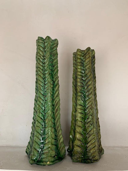 Natural Candle Holder, Green Candles Terracotta