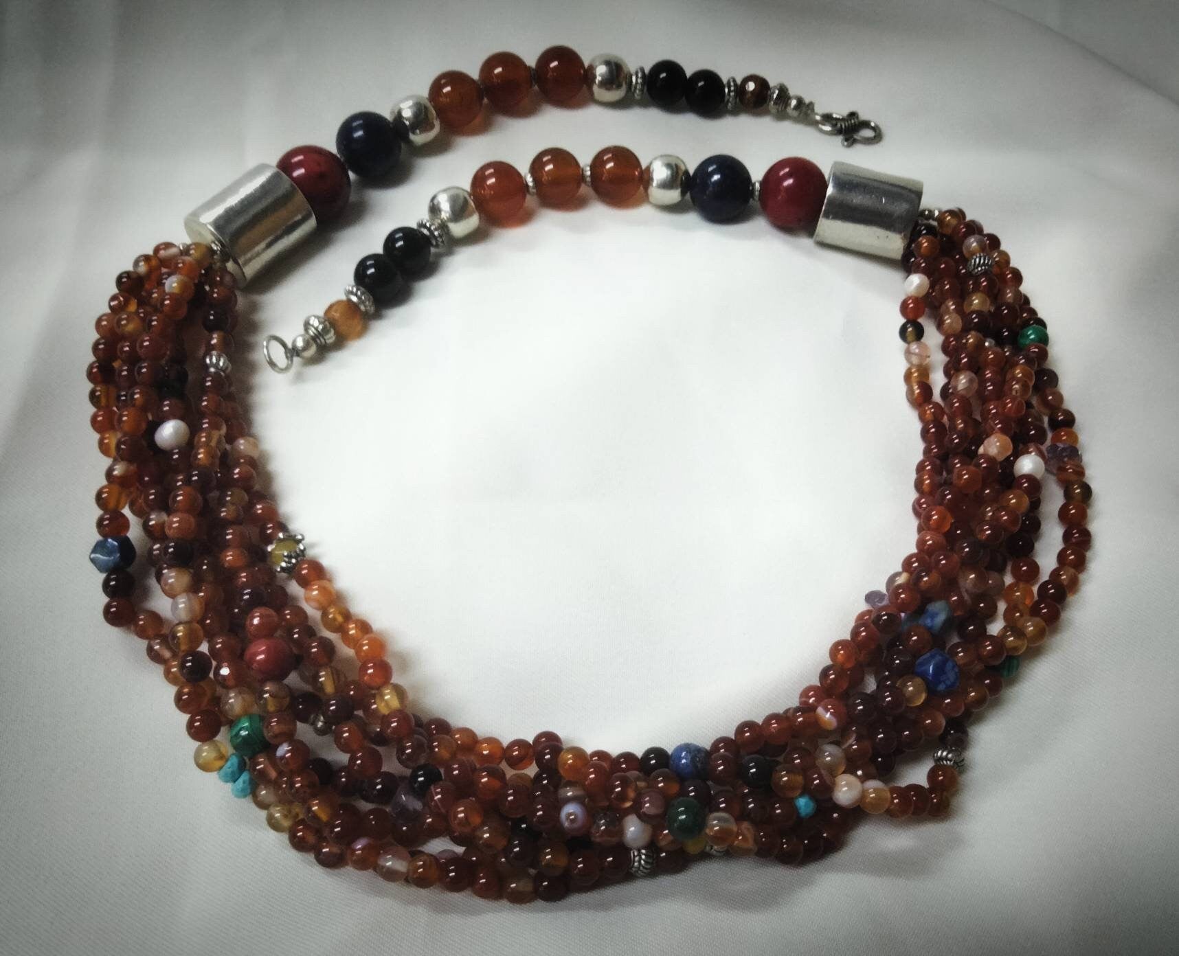 Morocco - Beautiful Multi-Strand Gemstone Necklace, Berber Necklace, Ethnic, Evening Necklace, Agate Necklace, Boho Necklace.