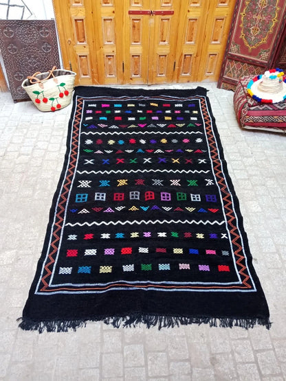 Moroccan Berber Rug . Moroccan Black Kilim Handmade Wool Rug Authentic Azilal Area Carpet