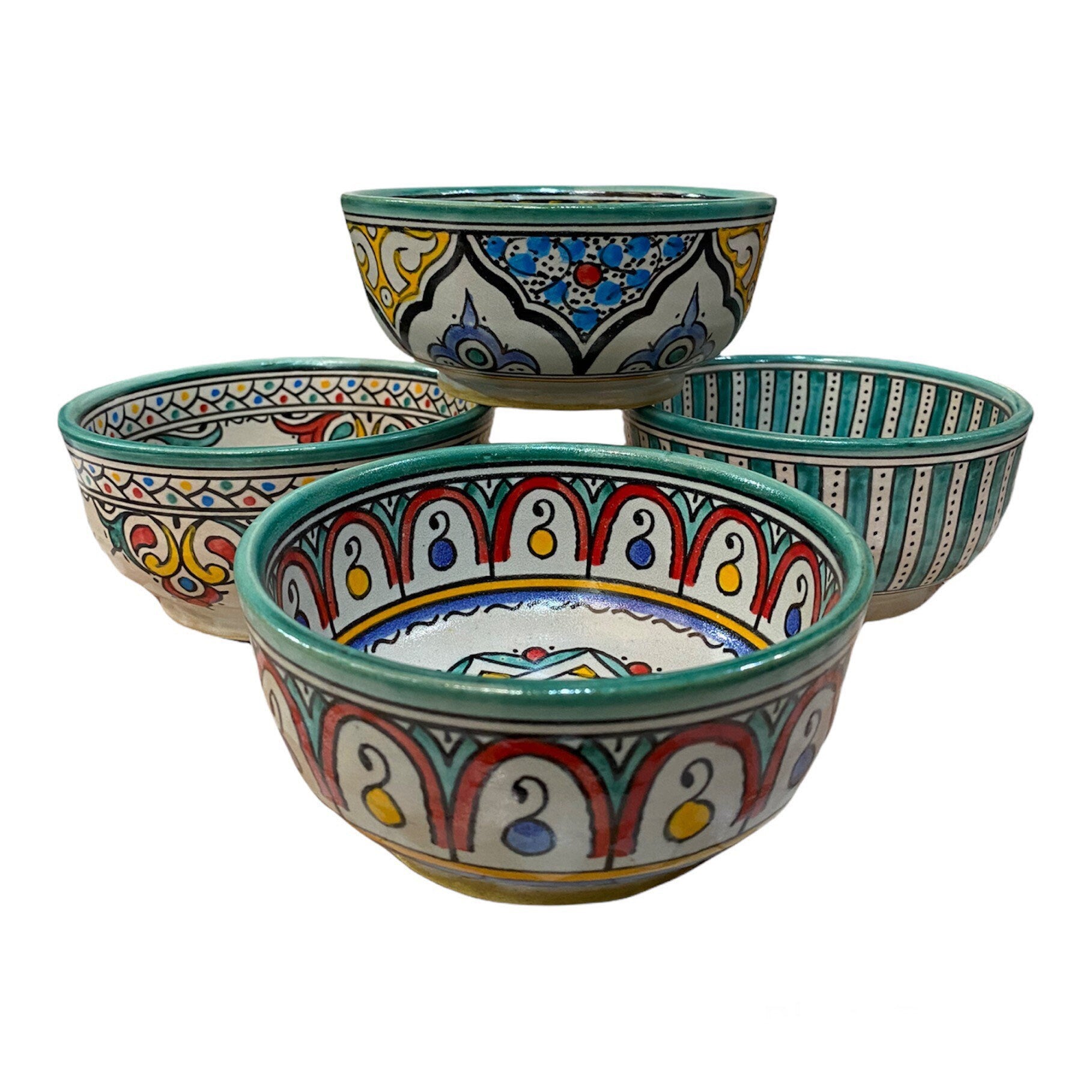 Set of 4 Ceramic Bowls from Fes, Handmade and Hand Painted / Cereal Bowls / Soup Bowls.