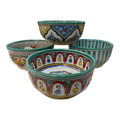Set of 4 Ceramic Bowls from Fes, Handmade and Hand Painted / Cereal Bowls / Soup Bowls.