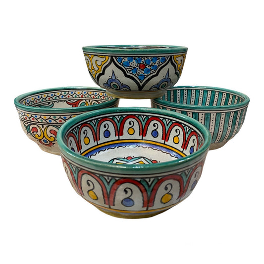 Set of 4 Ceramic Bowls from Fes, Handmade and Hand Painted / Cereal Bowls / Soup Bowls.