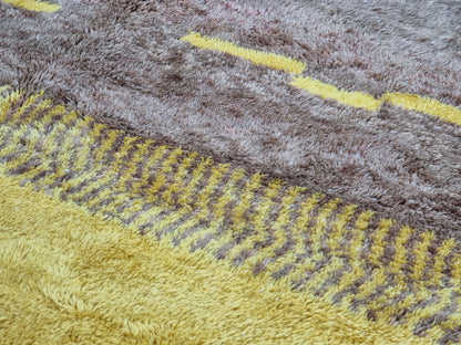 BENI MRIRT RUG 7X9, Handmade Moroccan Rug, Tribal Berber Carpet, Shag Wool Rug, Abstract Mrirt Rug, Brown & Yellow Rug, Beni Area Rugs.