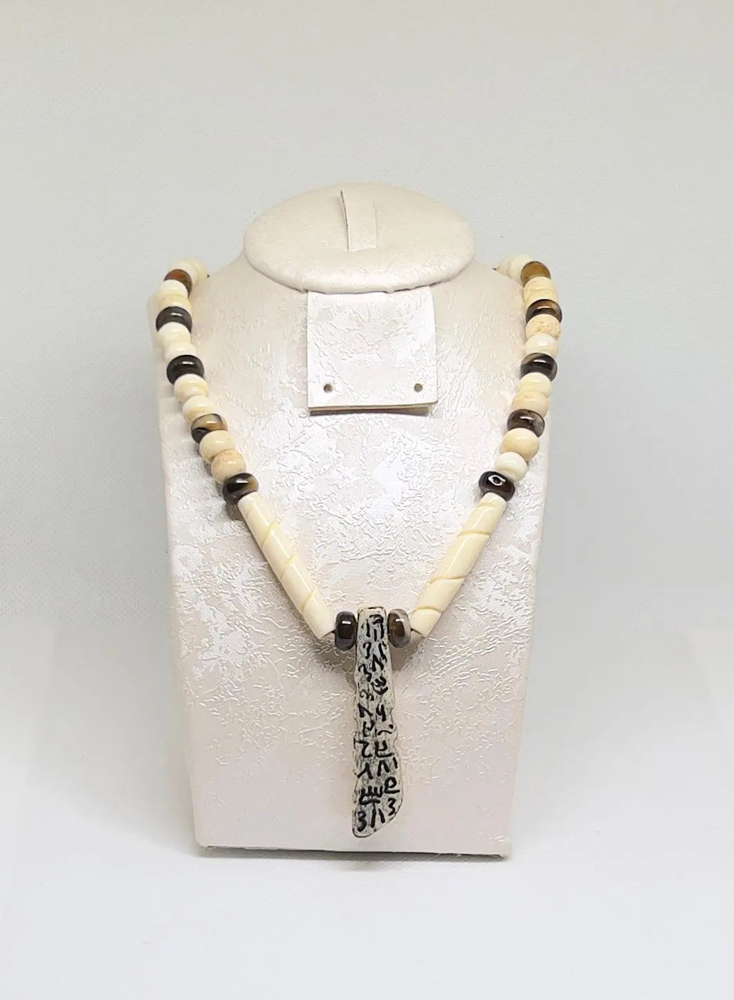 Antique African Bone Necklace with Wolf Fang Pendant, Real Bone Jewelry, Bone Choker with Tribal Pendant, Gift for Her or Him