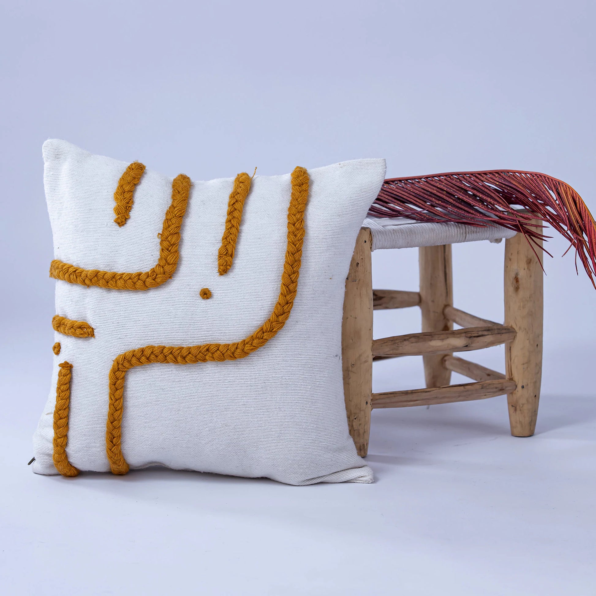White and Moutarde Pillow - Handmade Pillow - Moroccan Pillow-Livingroom Pillow - Bedroom Pillow - Custom Pillow