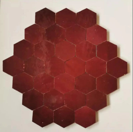 20 Pcs Moroccan Zellige Wall Tiles Wine Red Hexagonal Hexagon - Wall Tile