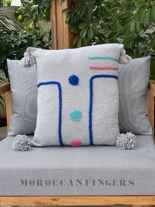 Geometric Pillow Covers 18X18 – Set of 2 Modern Handwoven Cushions, Recycled Cotton, Handmade in Morocco