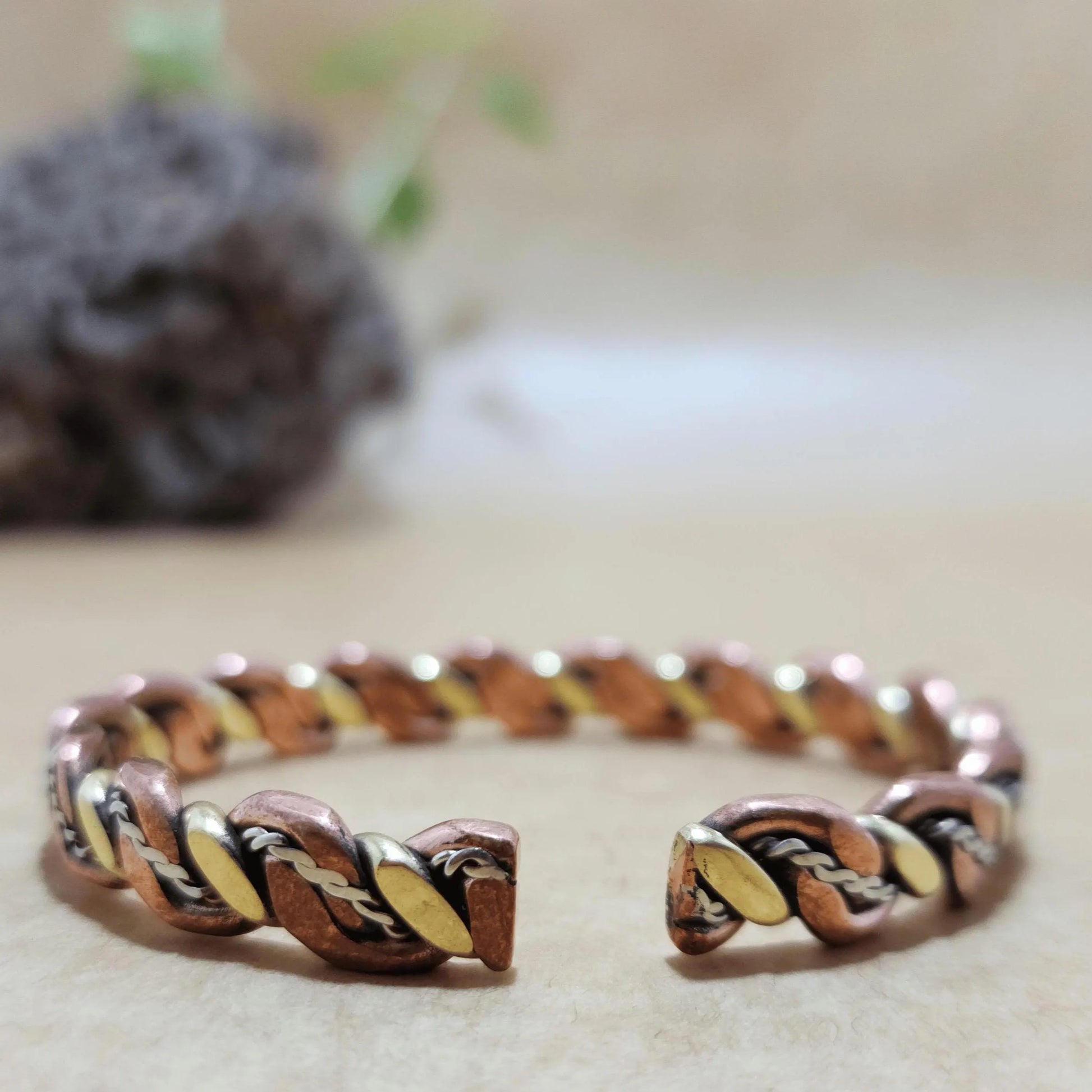 Twisted Copper Bracelet with Red, Yellow, and Silver Wires – Handcrafted Mixed Metals Bangle for Unisex Gift, Handforged, and Unique