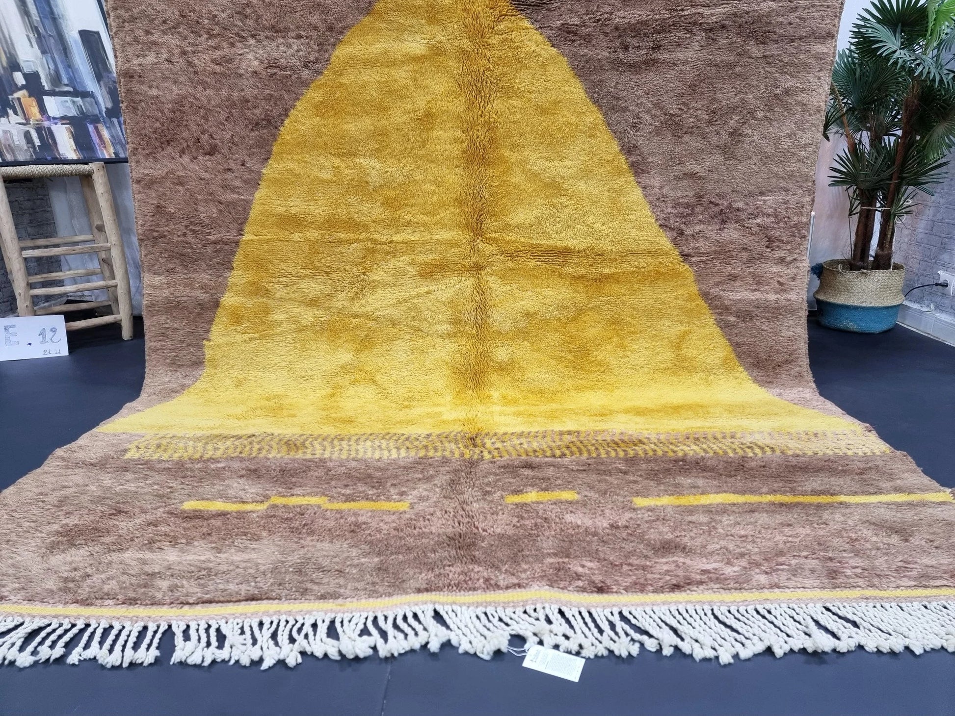 BENI MRIRT RUG 7X9, Handmade Moroccan Rug, Tribal Berber Carpet, Shag Wool Rug, Abstract Mrirt Rug, Brown & Yellow Rug, Beni Area Rugs.