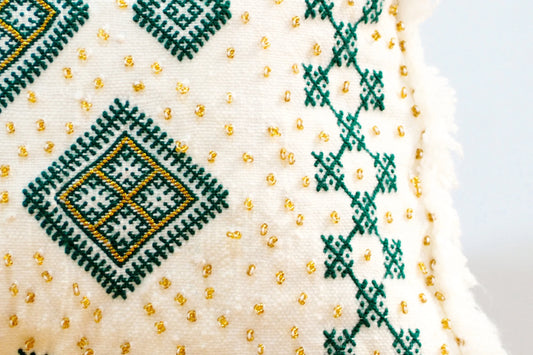 Handmade Moroccan Wedding Blanket Pillow Cover Handira Blanket Cushion Cover Wool Pillow Cover with Sequins